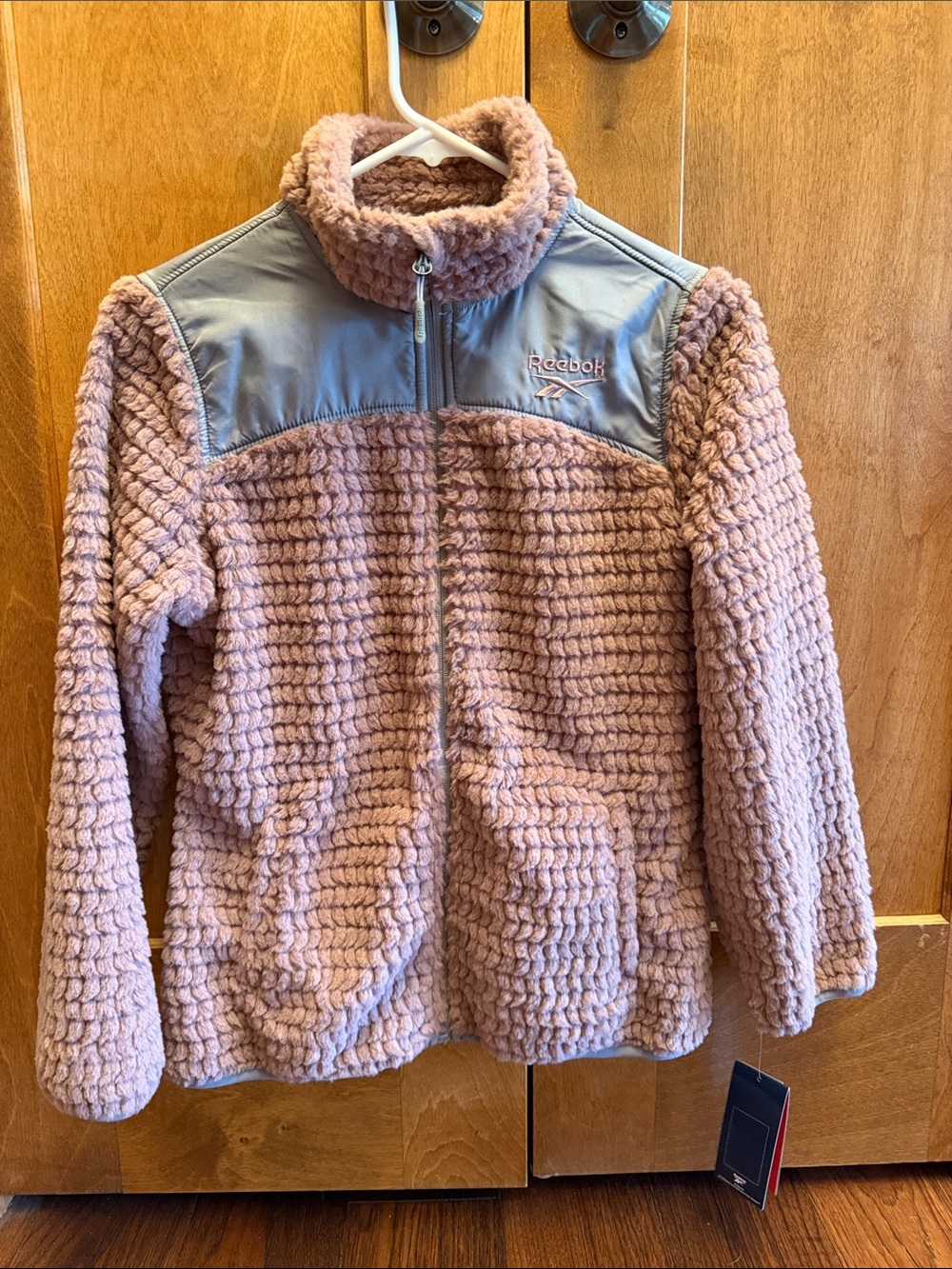 NWT Reebok Rose Pink Sherpa Jacket with Gray Panels sz 14/16